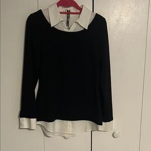 White House Black Market Black and White Button Down Blouse